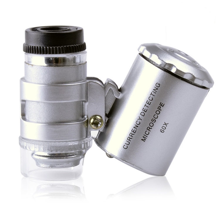 60X Mini Microscope Magnifier LED Loupe Light Currency, Size: 4x3.8x1.8cm(Silver) - Shopkiz.com