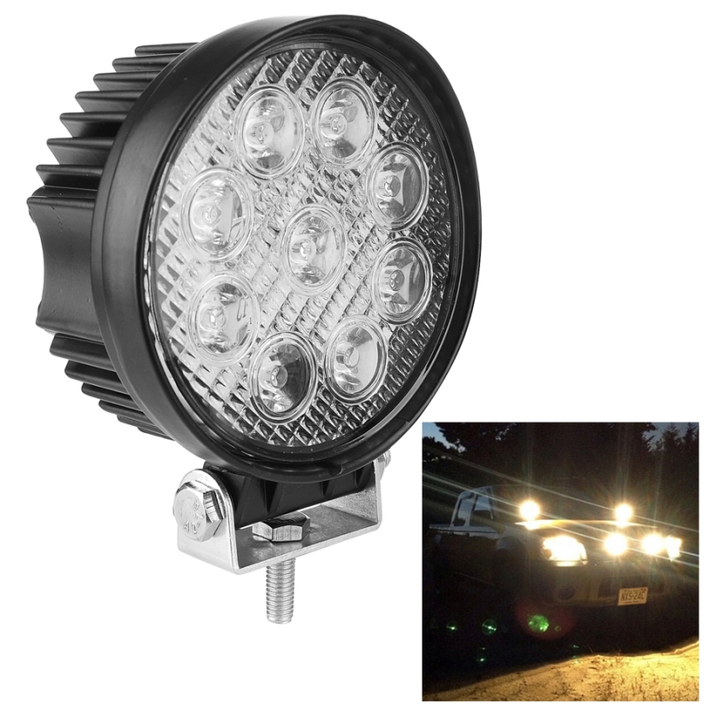Round Shape 27W Bridgelux 2150lm 9 LED White Light Condenser Engineering Lamp / Waterproof IP67 SUVs Light, DC 10-30V(Black) - Shopkiz.com