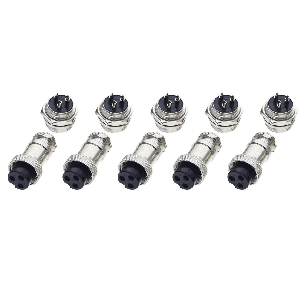 DIY 16mm 3-Pin GX16 Aviation Plug Socket Connector (5 Pcs in One Package, the Price is for 5 Pcs)(Silver) - Shopkiz.com