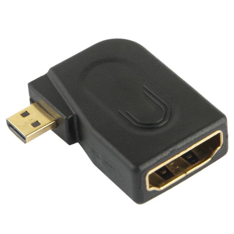 Gold Plated Micro HDMI Male to HDMI 19 Pin Female Adaptor with 90 Degree Angle(Black) - Shopkiz.com