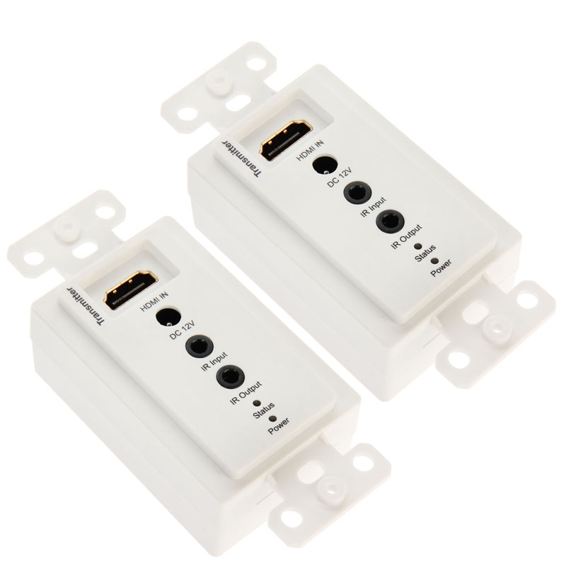 HDMI Single Cat5e / 6 50 Meters Wall Plate Extender, EU Plug (White) - Shopkiz.com
