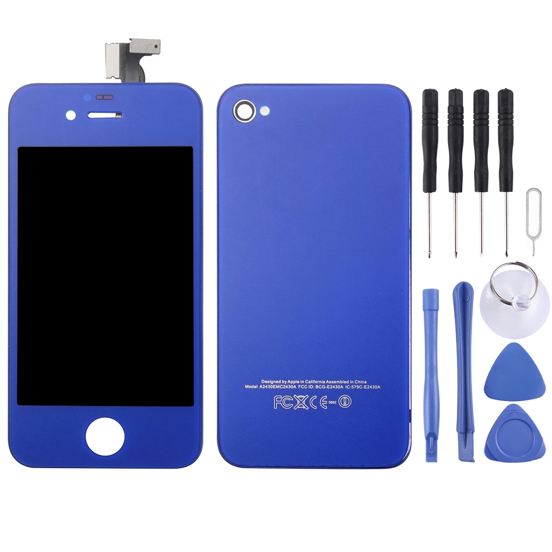 3 in 1 for iPhone 4 (LCD Digitizer + Glass Back Cover + Controller Button) Kit(Dark Blue) - Shopkiz.com