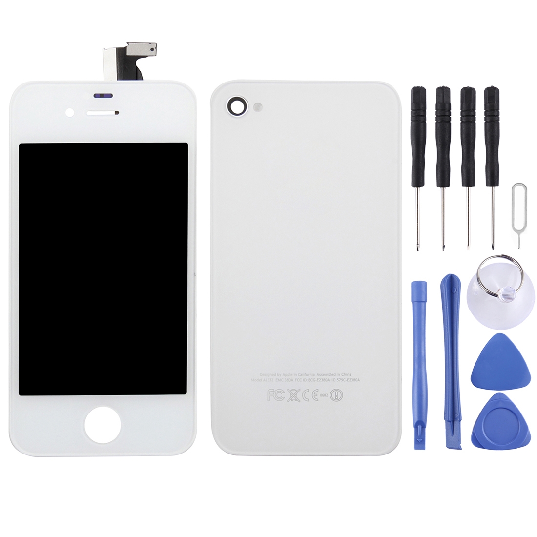 3 in 1 for iPhone 4 (LCD Digitizer + Glass Back Cover + Controller Button) Kit (Flesh Color) - Shopkiz.com