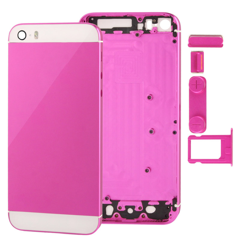 Full Housing Alloy Back Cover with Mute Button + Power Button + Volume Button + Nano SIM Card Tray for iPhone 5S(Magenta) - Shopkiz.com