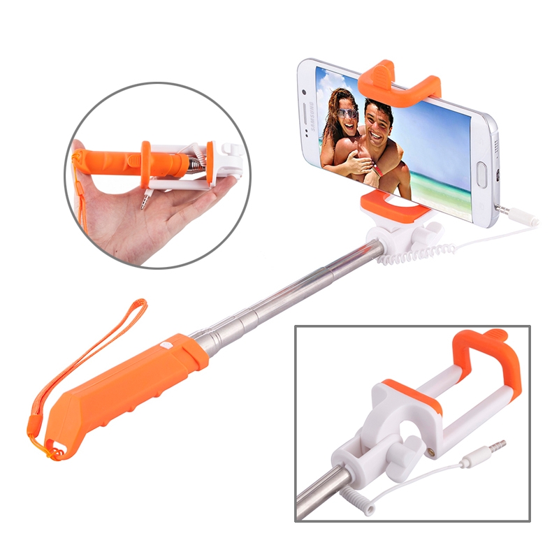 Portable Mini Wire Controlled Rainbow Selfie Stick Monopod Folding Extendable Pocket Handheld Holder for iOS & Android Phone, Folded Length: 15.5cm,