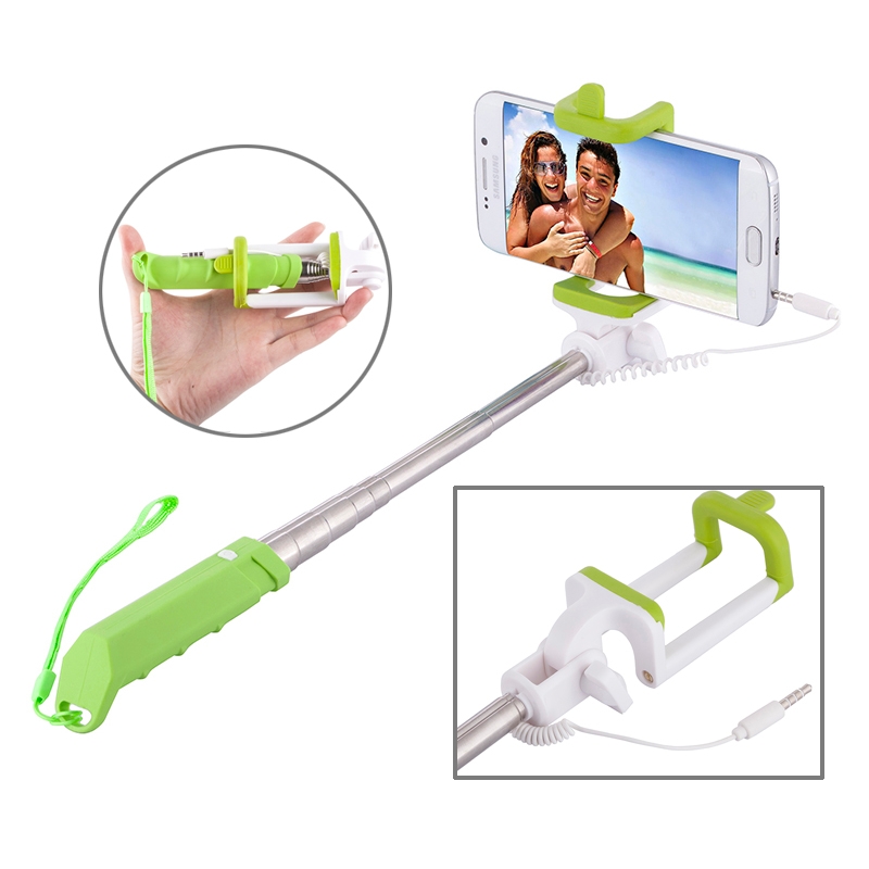 Portable Mini Wire Controlled Rainbow Selfie Stick Monopod Folding Extendable Pocket Handheld Holder for iOS & Android Phone, Folded Length: 15.5cm,