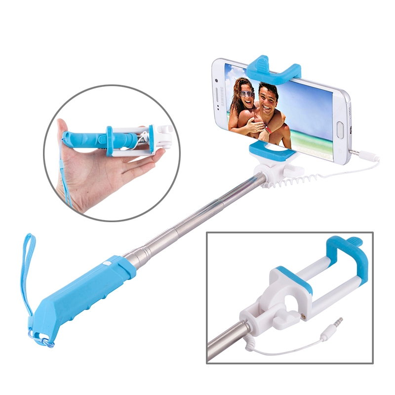 Portable Mini Wire Controlled Rainbow Selfie Stick Monopod Folding Extendable Pocket Handheld Holder for iOS & Android Phone, Folded Length: 15.5cm,