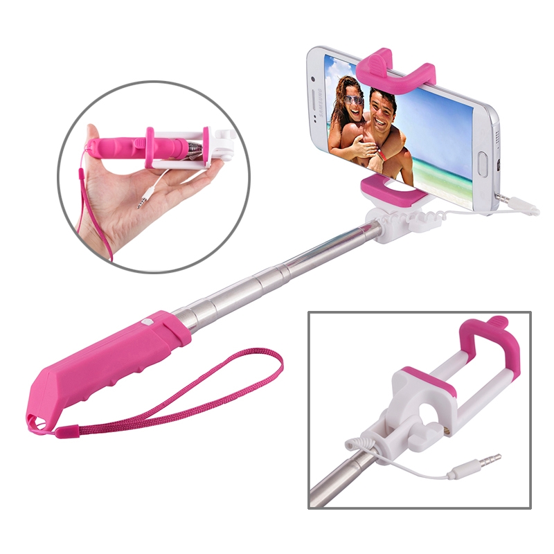 Portable Mini Wire Controlled Rainbow Selfie Stick Monopod Folding Extendable Pocket Handheld Holder for iOS & Android Phone, Folded Length: 15.5cm,