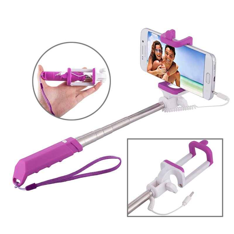 Portable Mini Wire Controlled Rainbow Selfie Stick Monopod Folding Extendable Pocket Handheld Holder for iOS & Android Phone, Folded Length: 15.5cm,