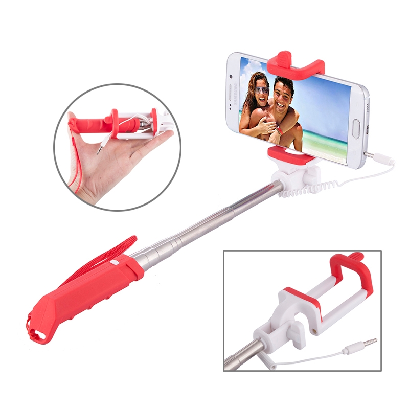 Portable Mini Wire Controlled Rainbow Selfie Stick Monopod Folding Extendable Pocket Handheld Holder for iOS & Android Phone, Folded Length: 15.5cm,