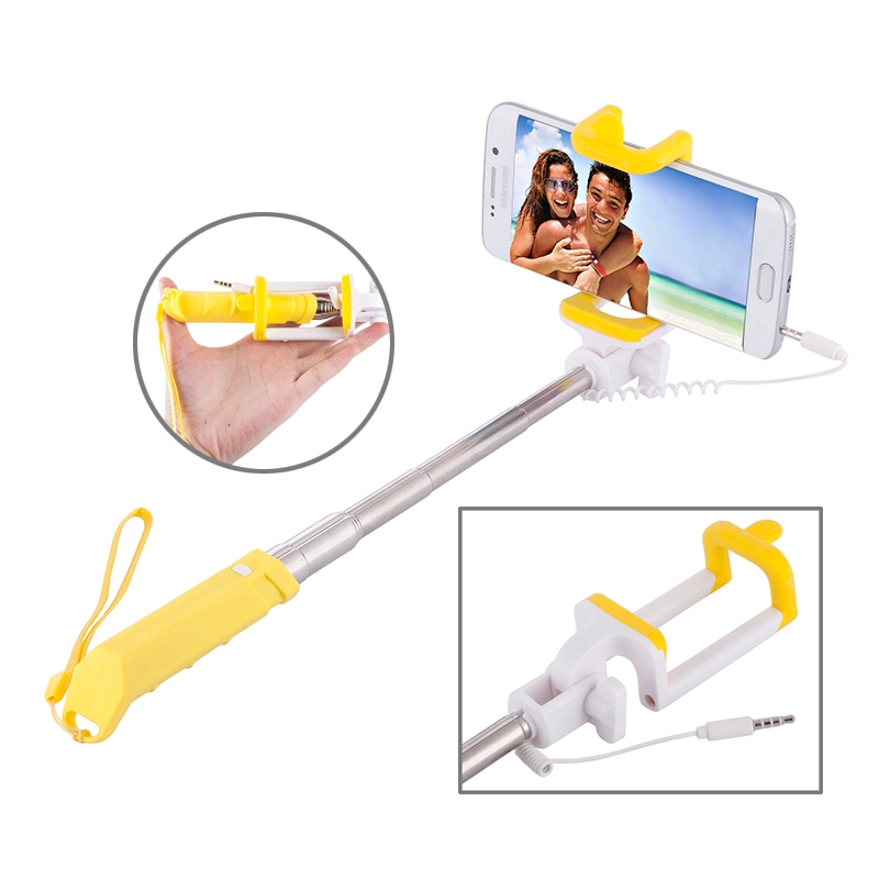 Portable Mini Wire Controlled Rainbow Selfie Stick Monopod Folding Extendable Pocket Handheld Holder for iOS & Android Phone, Folded Length: 15.5cm,