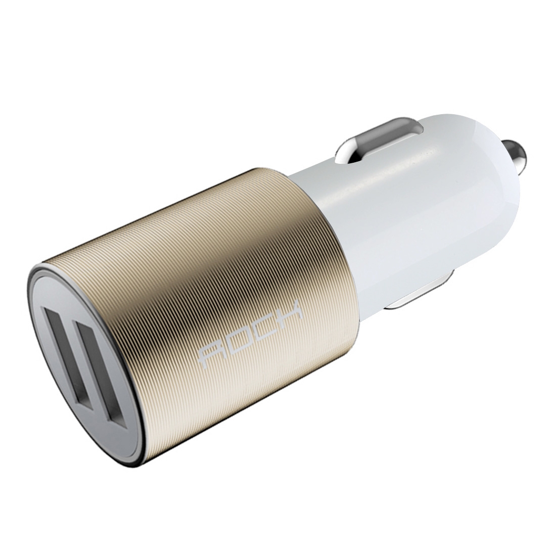 ROCK 5V 2.1A Dual USB Port Raid Car Charger Auto Adapter, For iPhone, Galaxy, Huawei, Xiaomi, LG, HTC and other Smart Phones(Gold) - Shopkiz.com