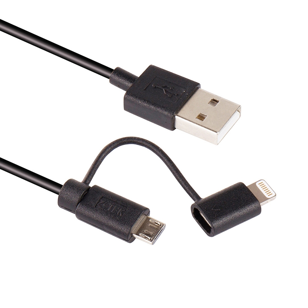 1m MFI 2 in 1 8 pin + Micro USB 2.0 Male to USB Data Sync Charging Cable(Black) - Shopkiz.com