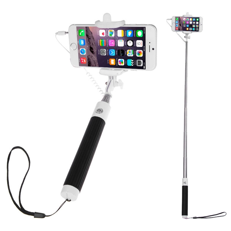 Drive-by-wire Self-timer Monopod with Phone Holder for Smart Phone, Length: 35-105cm(Black) - Shopkiz.com