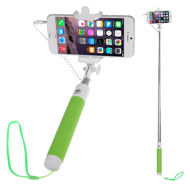 Drive-by-wire Self-timer Monopod with Phone Holder for Smart Phone, Length: 35-105cm(Green) - Shopkiz.com