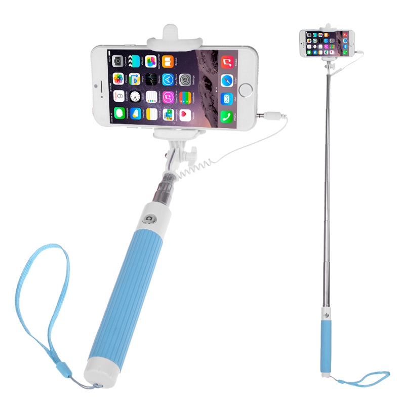 Drive-by-wire Self-timer Monopod with Phone Holder for Smart Phone, Length: 35-105cm(Blue) - Shopkiz.com