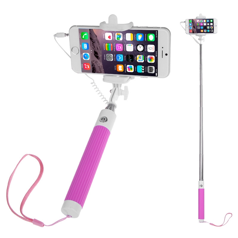Drive-by-wire Self-timer Monopod with Phone Holder for Smart Phone, Length: 35-105cm(Magenta) - Shopkiz.com