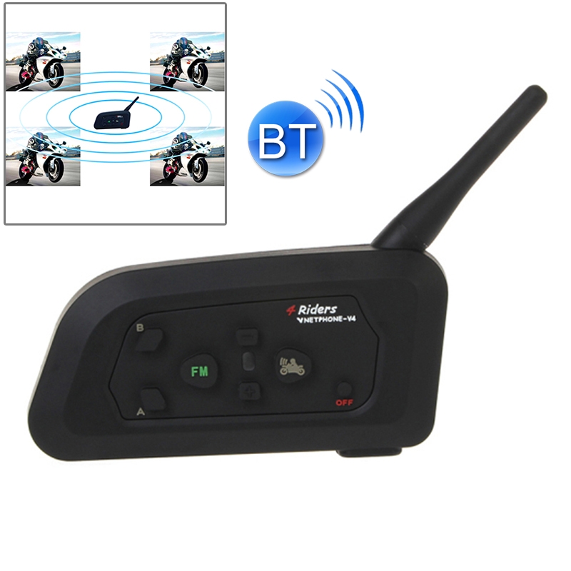 V4-1200 1200m Life Waterproof Wind-resistant Bluetooth Interphone Headsets for Motorcycle Helmet, Max Support: Four Riders by Bluetooth System(Black)