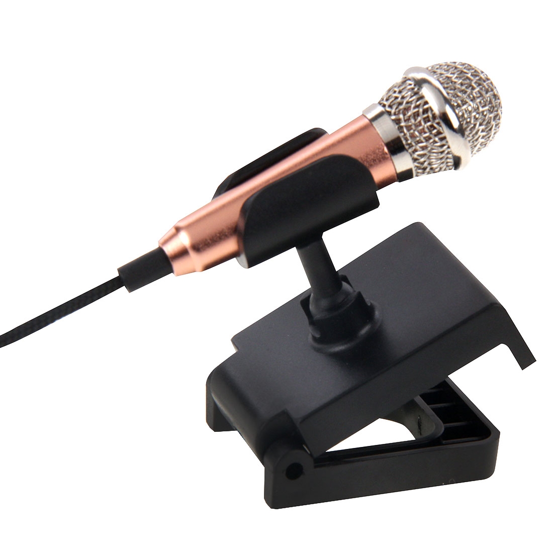 Stylish Mini Mobile Sing Condenser Microphone with 3.5mm Audio Interface & Base & Holder, Audio Cable Length: 1.5m(Gold) - Shopkiz.com