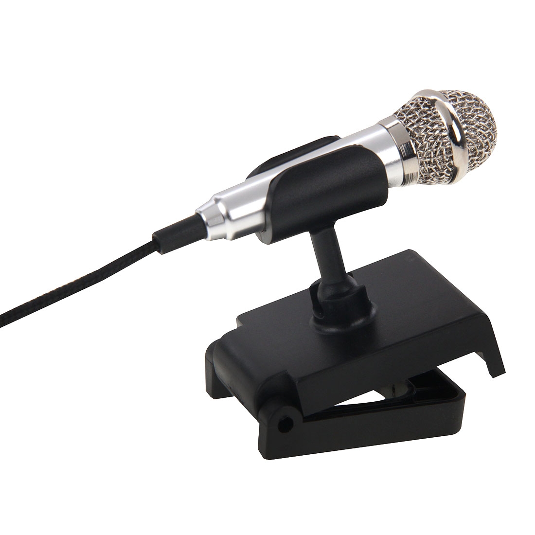 Stylish Mini Mobile Sing Condenser Microphone with 3.5mm Audio Interface & Base & Holder, Audio Cable Length: 1.5m(Silver) - Shopkiz.com