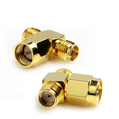 SMA Male to 2 SMA Female Adapter (T Type), Gold Plated(Yellow) - Shopkiz.com