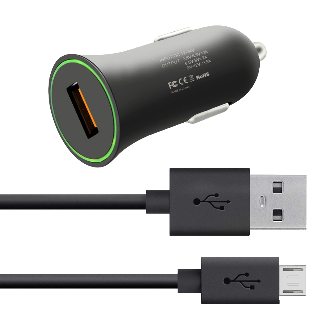 12V 18W Universal Qualcomm Quick Charge 3.0 USB Port Car Charger with Micro USB Cable Set for Galaxy S7 / S7 Edge / Galaxy S6 / S6 Edge / Note 5, LG,