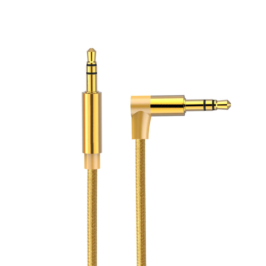 AV01 3.5mm Male to Male Elbow Audio Cable, Length: 50cm(Gold) - Shopkiz.com