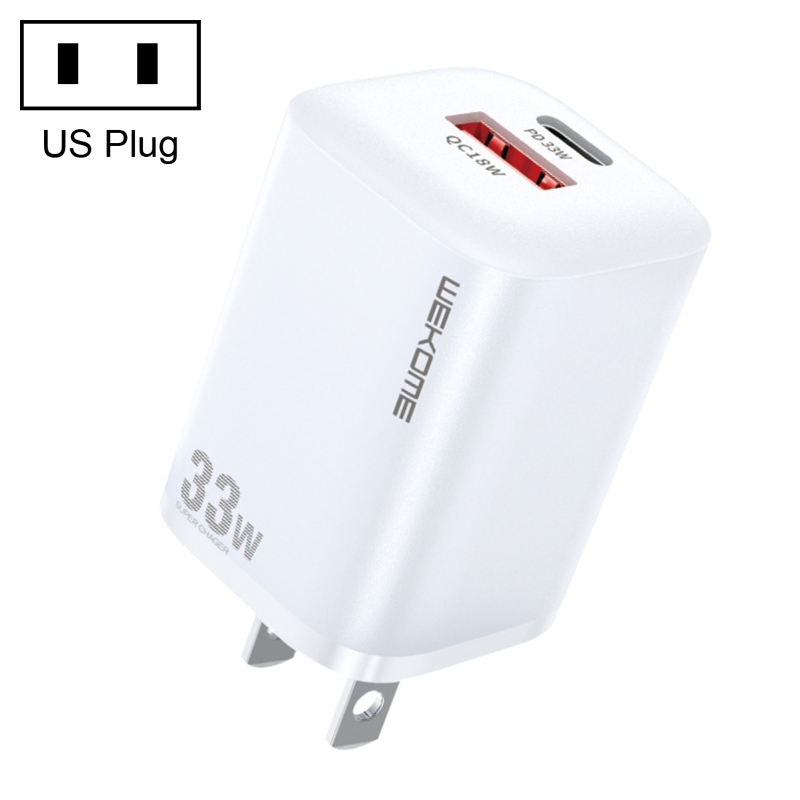 WK WP-U140 33W Power Series USB+USB-C/Type-C Fast Charger, Specifications: US Plug(White) - Shopkiz.com