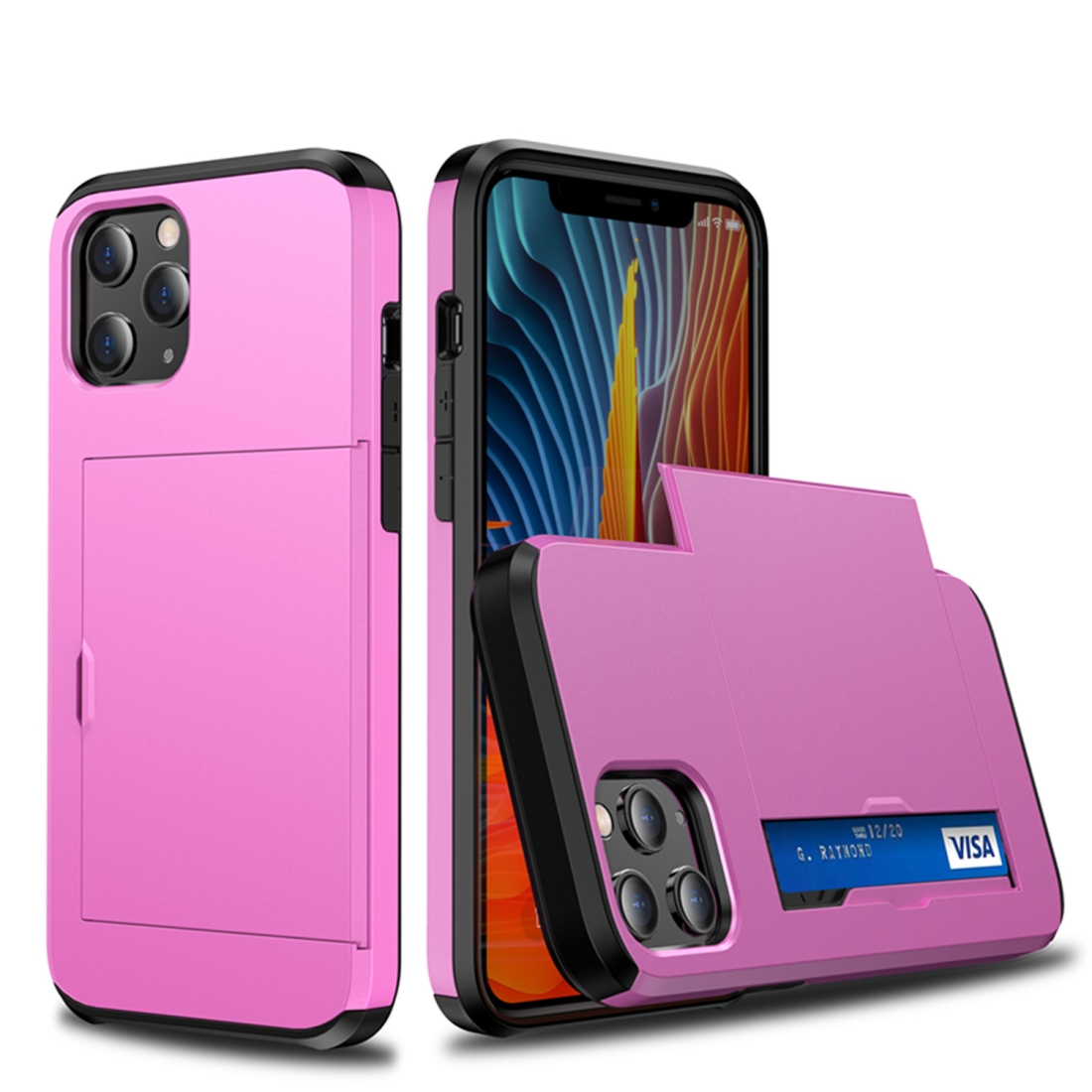 For iPhone 12 mini Shockproof Rugged Armor Protective Case with Card Slot(Pink) - Shopkiz.com