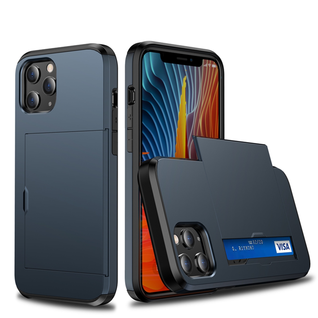 For iPhone 12 Pro Max Shockproof Rugged Armor Protective Case with Card Slot(Dark Blue) - Shopkiz.com