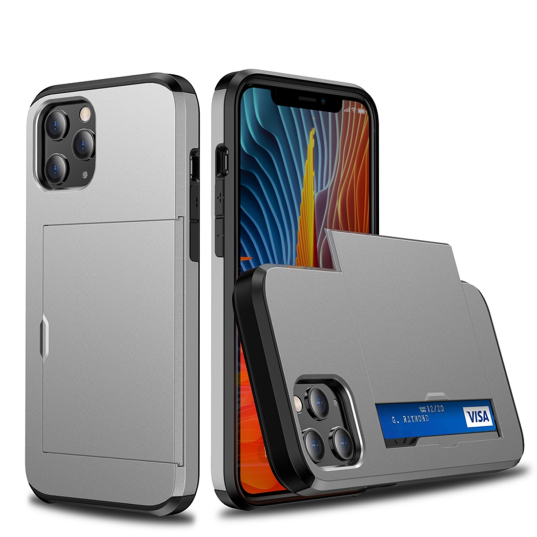 For iPhone 12 Pro Max Shockproof Rugged Armor Protective Case with Card Slot(Grey) - Shopkiz.com