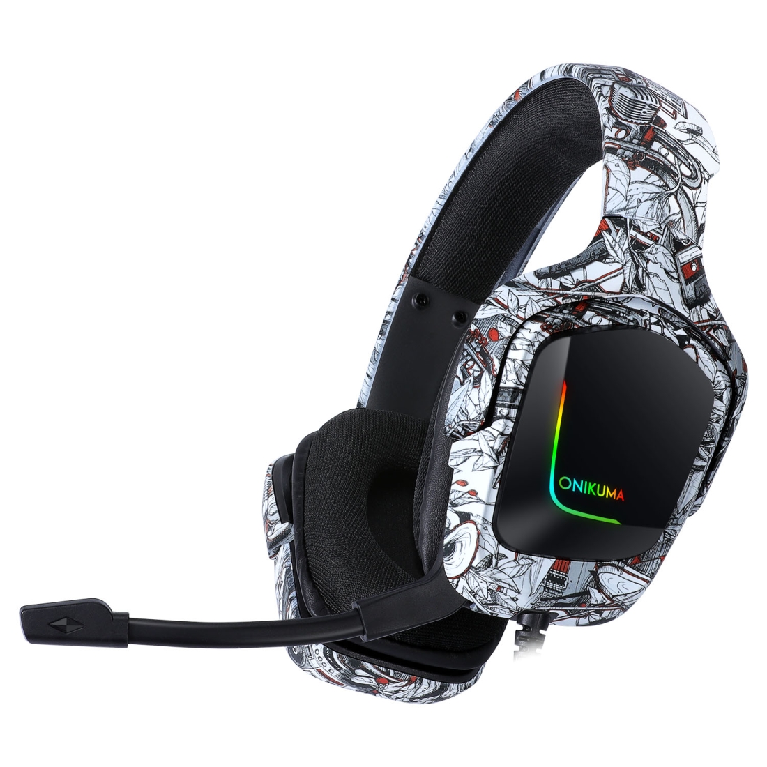 ONIKUMA K20 PS4 Surround Sound Bass PC Gamer Headphone with Microphone, RGB Light(Red Gray) - Shopkiz.com