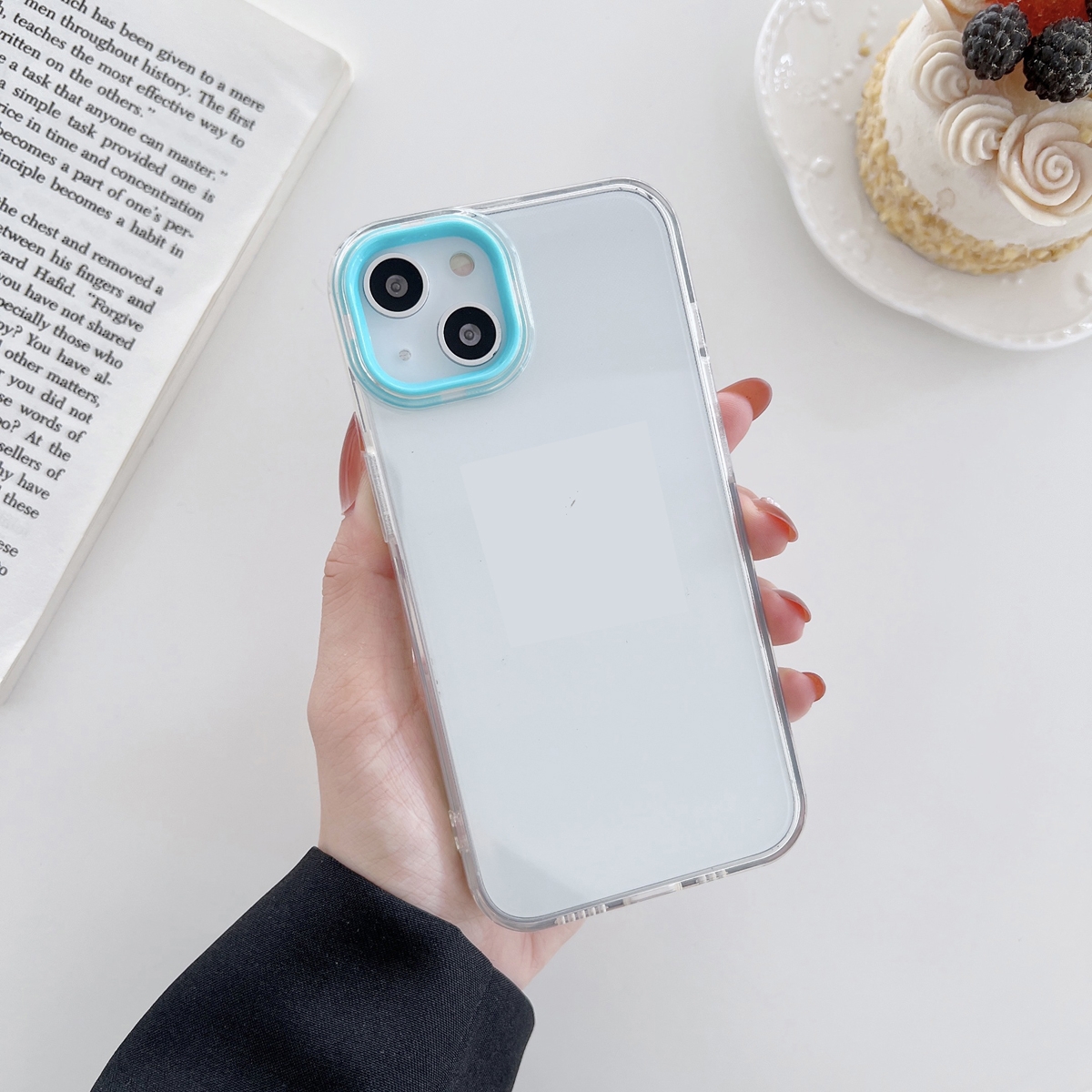 For iPhone 13 For iPhone 13 Macaron Lens Frame Transparent TPU Phone Case(Blue) - Shopkiz.com
