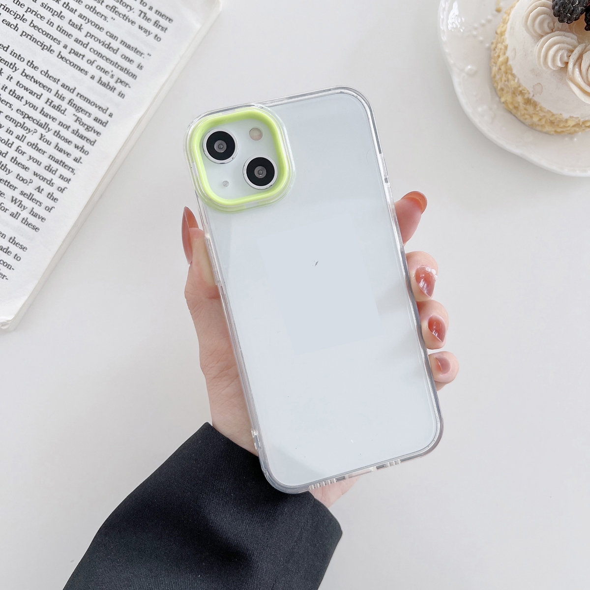 For iPhone 13 Pro Max Macaron Lens Frame Transparent TPU Phone Case(Green) - Shopkiz.com
