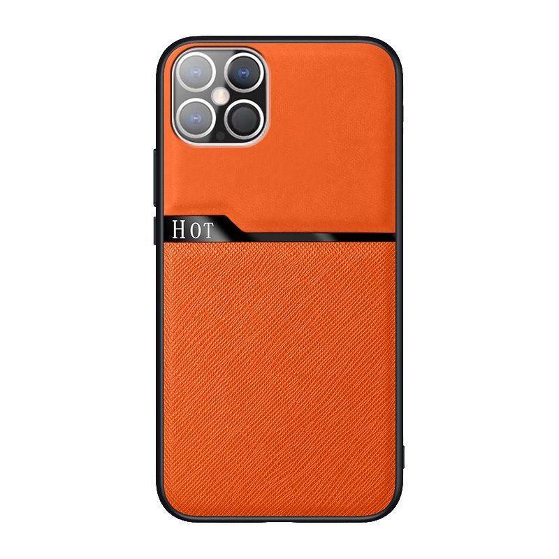 For iPhone 12 Pro Max Skin-Friendly Frosted Leather + TPU All-Inclusive Phone Case with Metal Iron Sheet(Orange) - Shopkiz.com