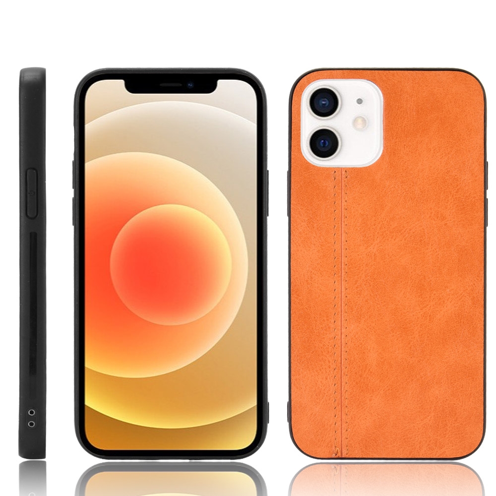 For iPhone 12 mini Shockproof Sewing Cow Pattern Skin PC + PU + TPU Case (Orange) - Shopkiz.com