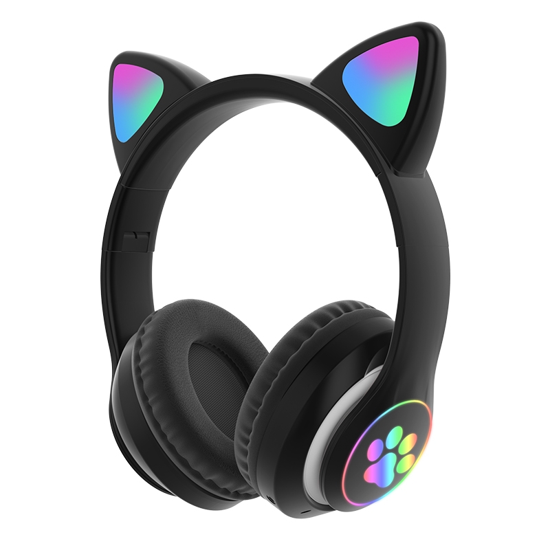 T&G TN-28 3.5mm Bluetooth 5.0 Dual Connection RGB Cat Ear Bass Stereo Noise-cancelling Headphones Support TF Card With Mic(Black) - Shopkiz.com