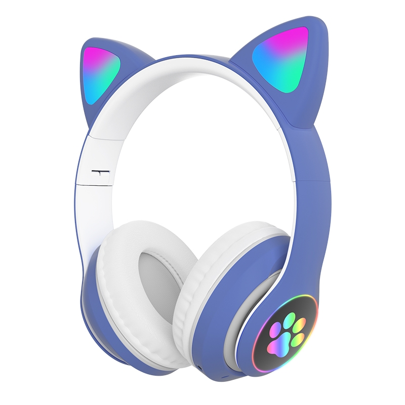 T&G TN-28 3.5mm Bluetooth 5.0 Dual Connection RGB Cat Ear Bass Stereo Noise-cancelling Headphones Support TF Card With Mic(Blue) - Shopkiz.com
