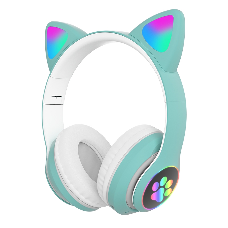 T&G TN-28 3.5mm Bluetooth 5.0 Dual Connection RGB Cat Ear Bass Stereo Noise-cancelling Headphones Support TF Card With Mic(Green) - Shopkiz.com
