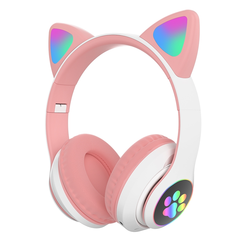 T&G TN-28 3.5mm Bluetooth 5.0 Dual Connection RGB Cat Ear Bass Stereo Noise-cancelling Headphones Support TF Card With Mic(Pink) - Shopkiz.com