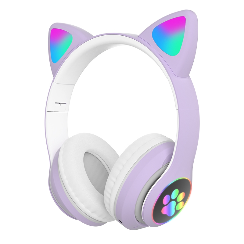 T&G TN-28 3.5mm Bluetooth 5.0 Dual Connection RGB Cat Ear Bass Stereo Noise-cancelling Headphones Support TF Card With Mic(Purple) - Shopkiz.com