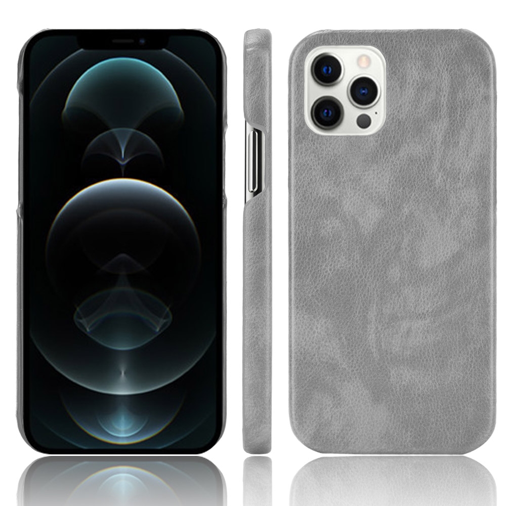 For iPhone 12 / 12 Pro Shockproof Litchi Texture PC + PU Case(Gray) - Shopkiz.com
