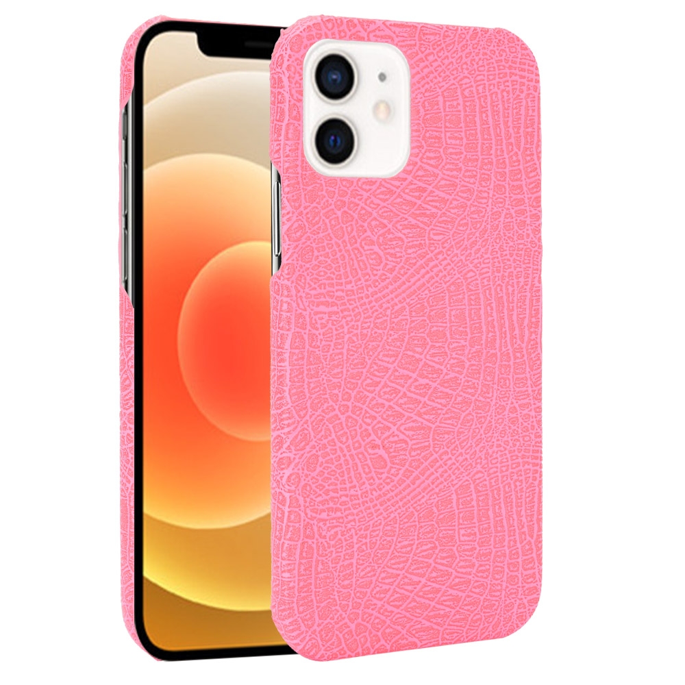 For iPhone 12 mini Shockproof Crocodile Texture PC + PU Case(Pink) - Shopkiz.com