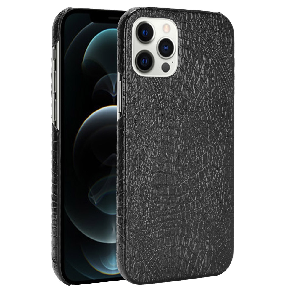 For iPhone 12 / 12 Pro Shockproof Crocodile Texture PC + PU Case(Black) - Shopkiz.com
