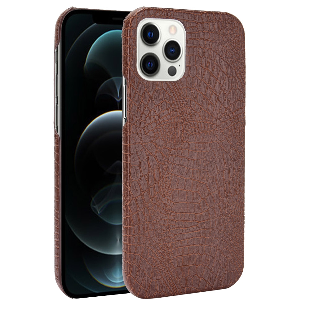 For iPhone 12 / 12 Pro Shockproof Crocodile Texture PC + PU Case(Brown) - Shopkiz.com