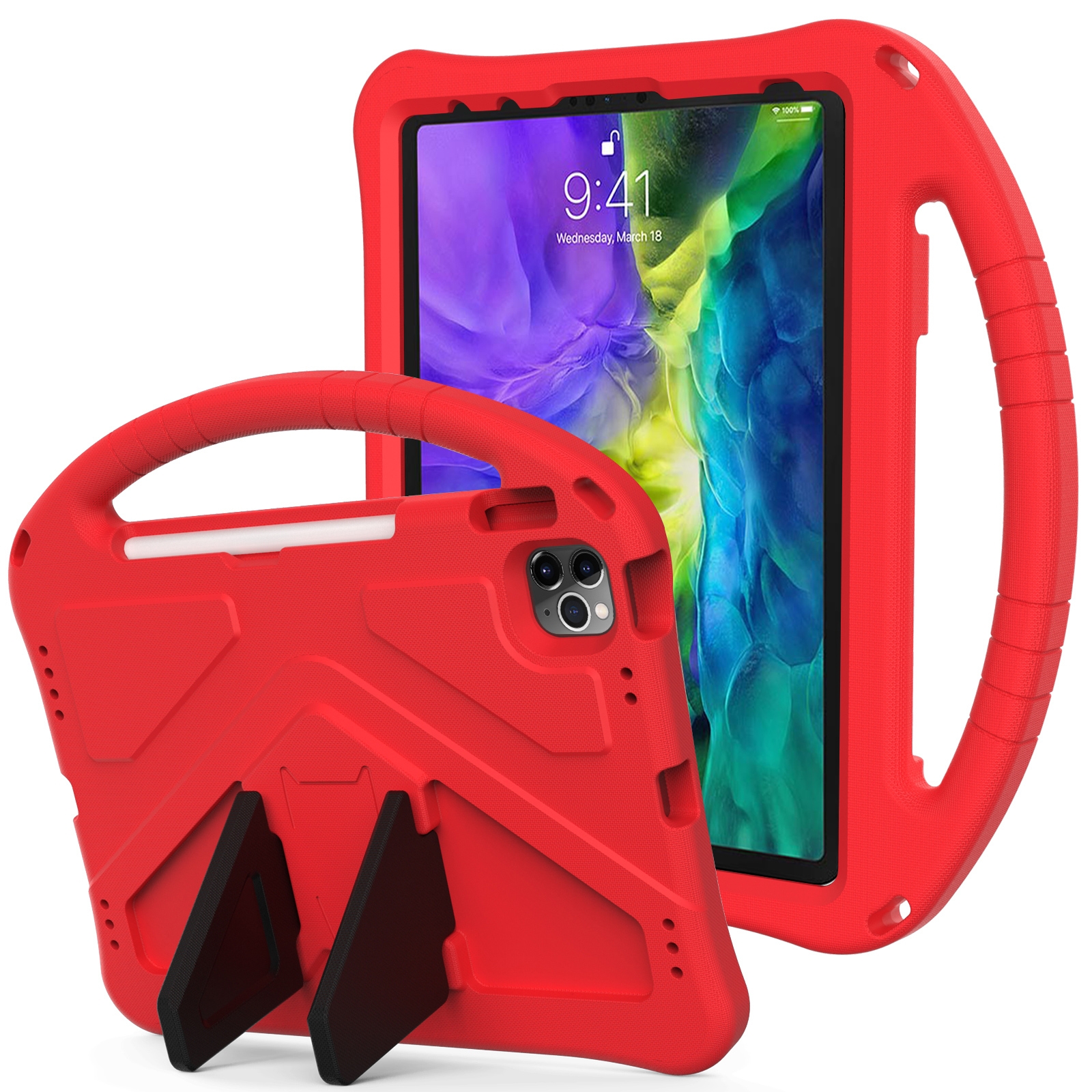 For iPad Pro 11（2020&2018) EVA Flat Anti Falling Protective Tablet Case Shell with Holder(Red) - Shopkiz.com