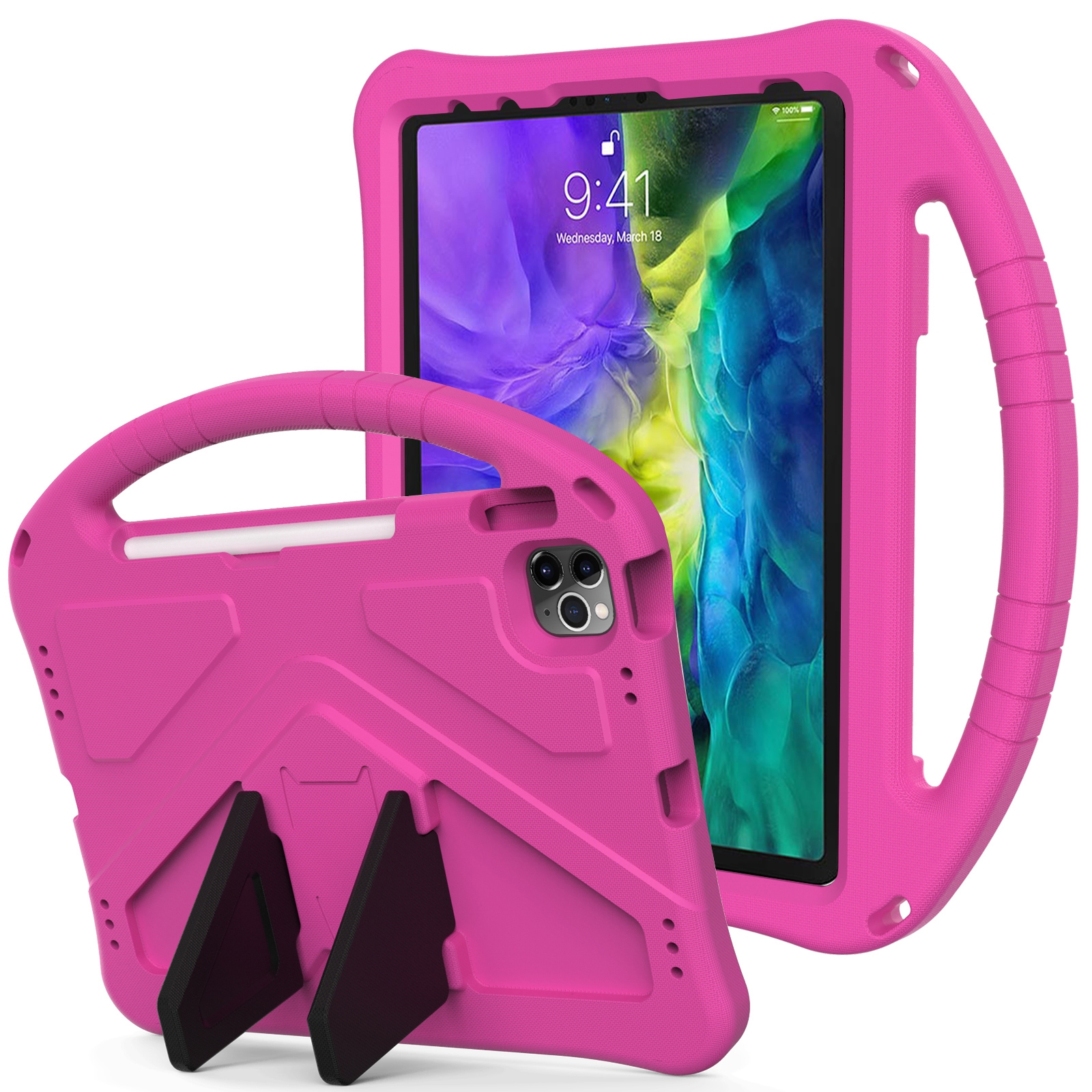 For iPad Pro 11(2020&2018) EVA Flat Anti Falling Protective Tablet Case Shell with Holder(RoseRed) - Shopkiz.com