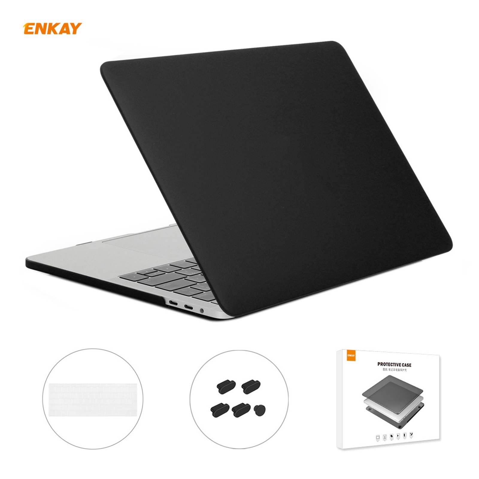 ENKAY 3 in 1 Matte Laptop Protective Case + EU Version TPU Keyboard Film + Anti-dust Plugs Set for MacBook Pro 15.4 inch A1707 & A1990 (with Touch