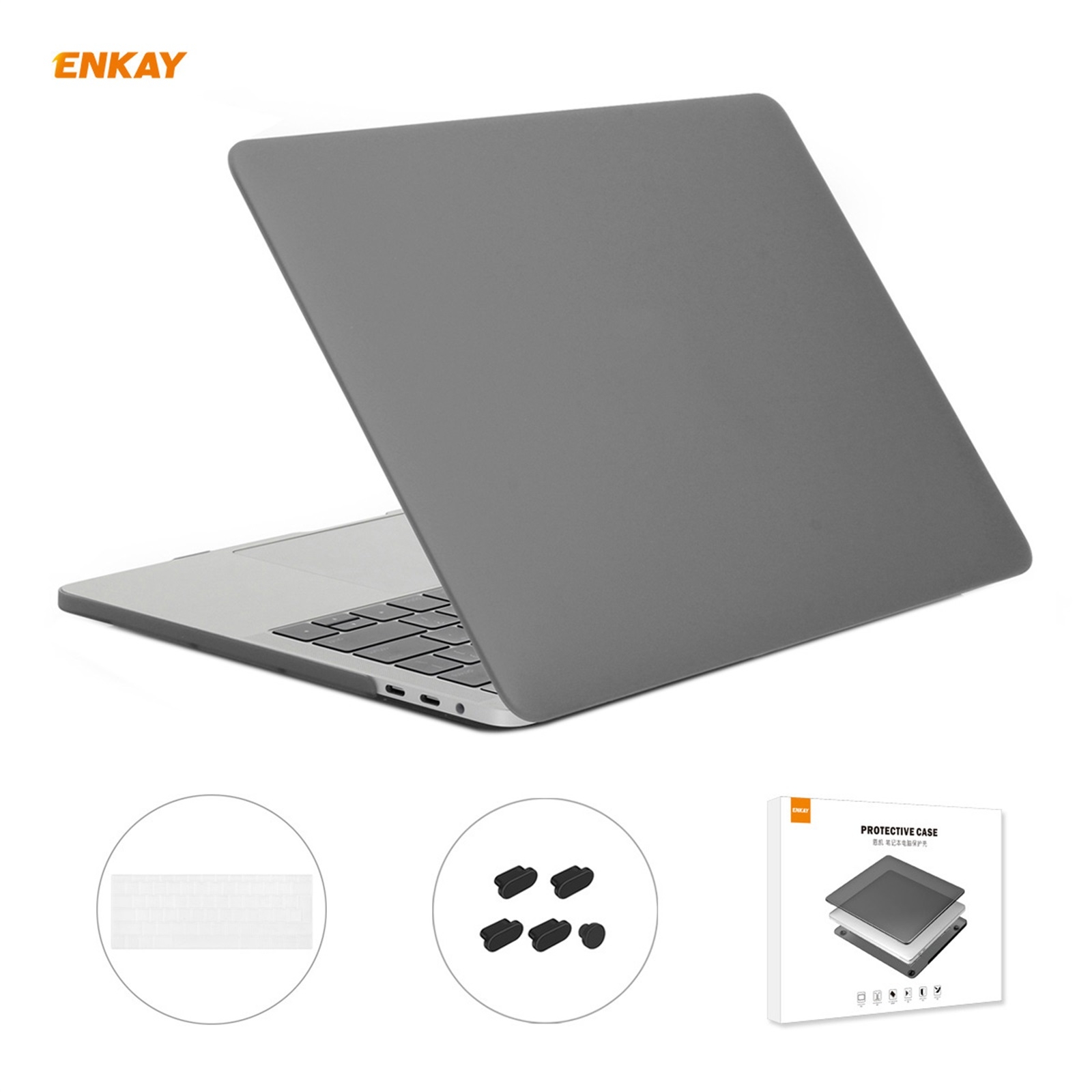 ENKAY 3 in 1 Matte Laptop Protective Case + EU Version TPU Keyboard Film + Anti-dust Plugs Set for MacBook Pro 15.4 inch A1707 & A1990 (with Touch