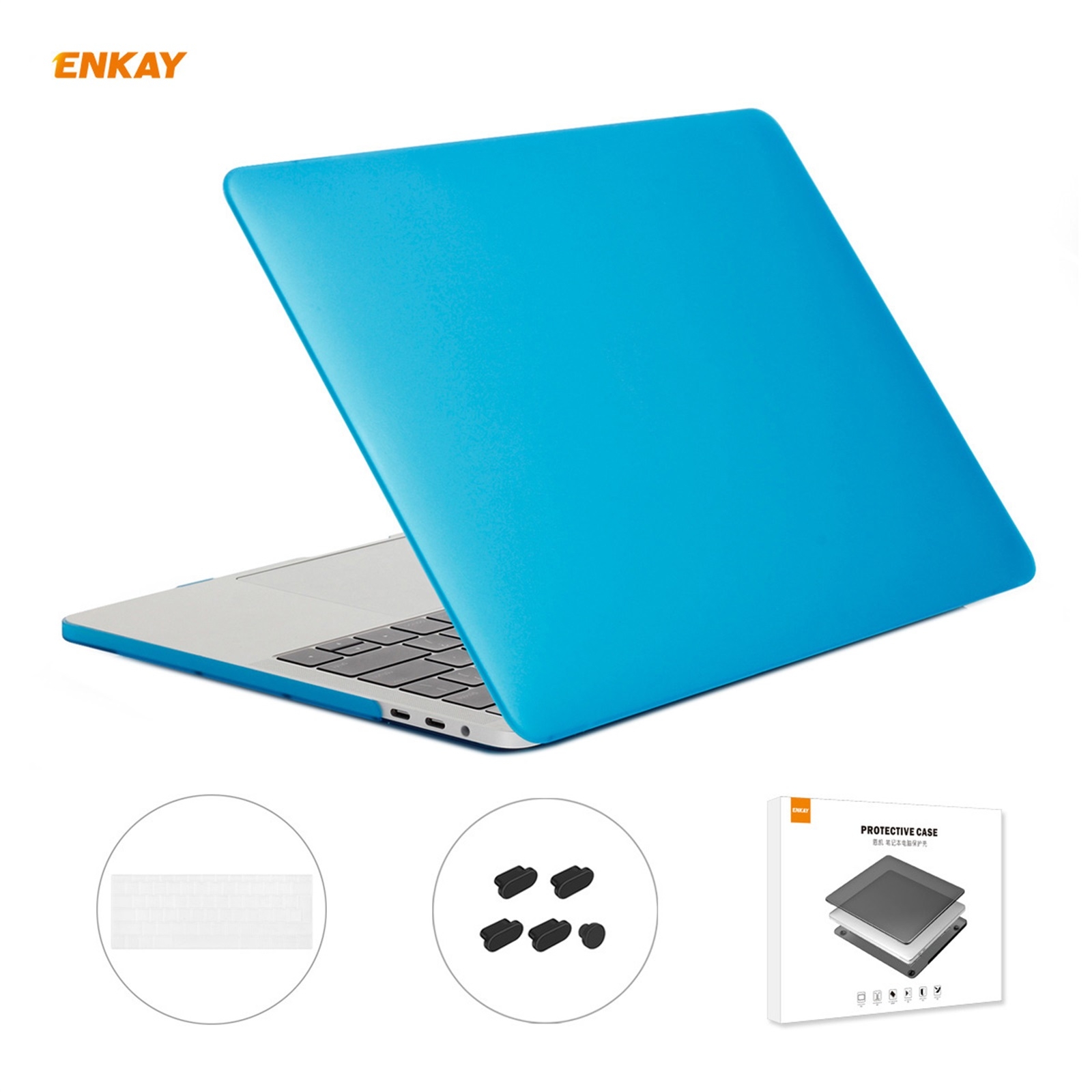 ENKAY 3 in 1 Matte Laptop Protective Case + EU Version TPU Keyboard Film + Anti-dust Plugs Set for MacBook Pro 15.4 inch A1707 & A1990 (with Touch